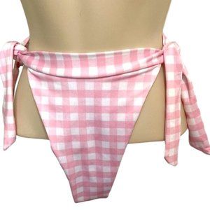 PRETTY LITTLE THINGS Baby Pink Gingham Ribbon Tie Side High Leg Bottom S…